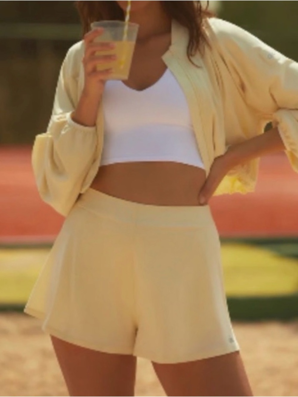 ALO Yoga Cream Skort-Style Athletic Shorts - color lemon ice